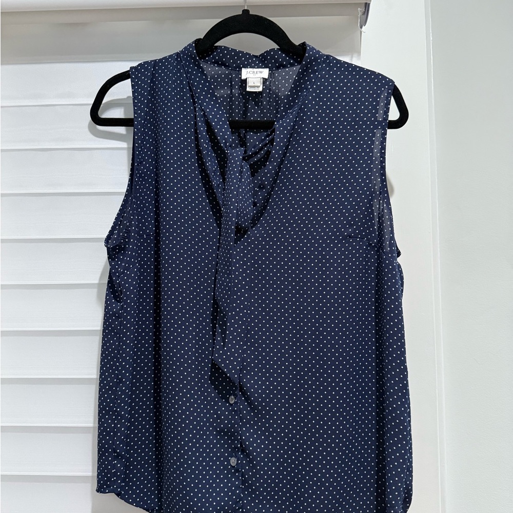 Navy Polka Dot Sleeveless Blouse